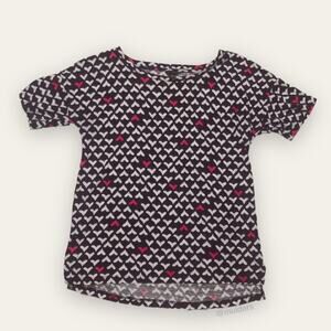 Ann Taylor All-Over Lovecore Heart Print Short Sleeve Shirt XS